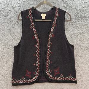 Sigrid Olsen Sport Vintage Women's Large Beaded Embroidered Knit Vest Gorgeous‎